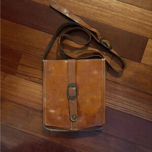 Vintage Tan Leather Messenger Bag. Patricia Nash
